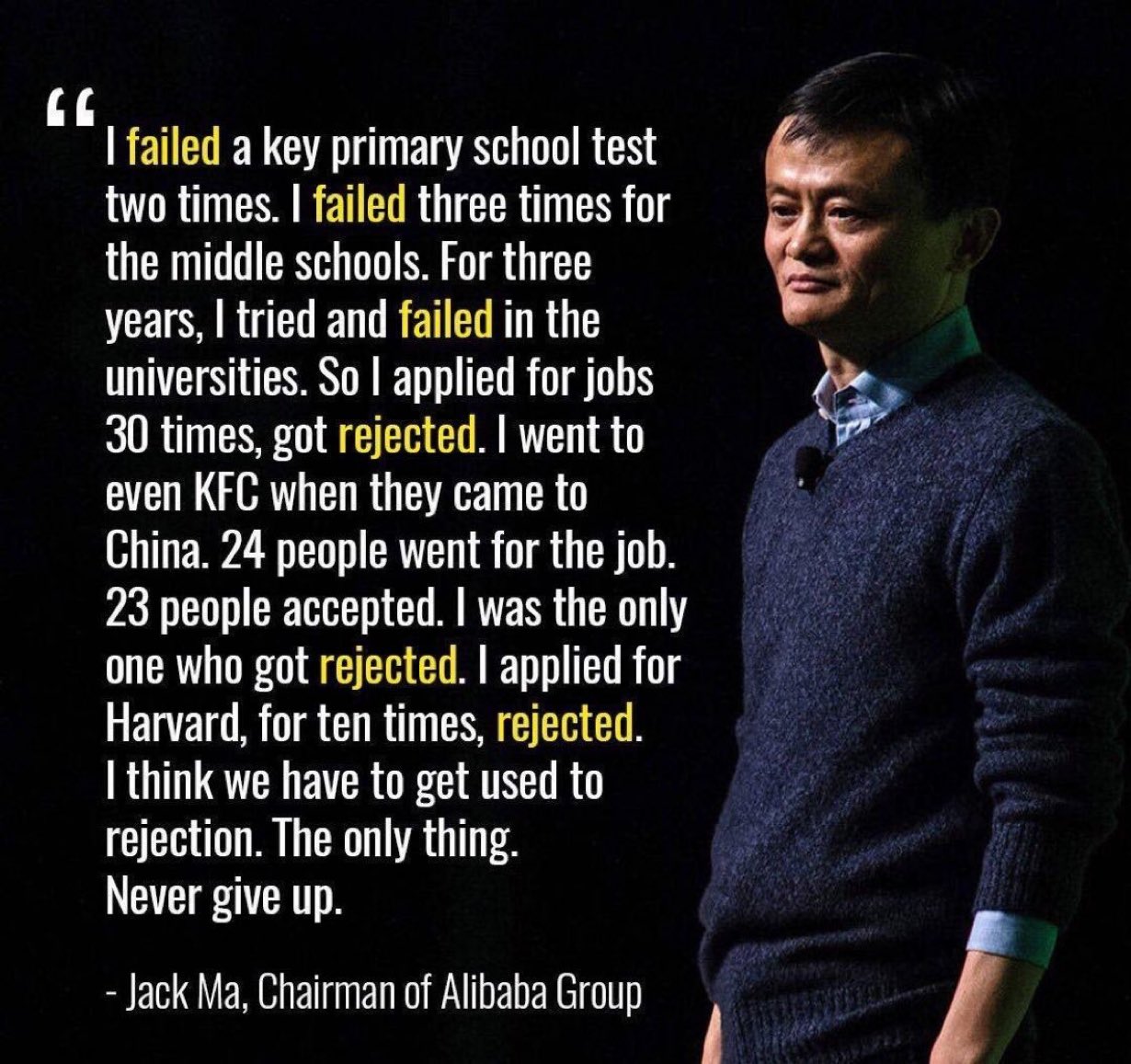 Vala Afshar on X: "I failed key primary school test twice. I failed middle  schools three times. I failed to work at @KFC. I was rejected from @Harvard  10 times. I think