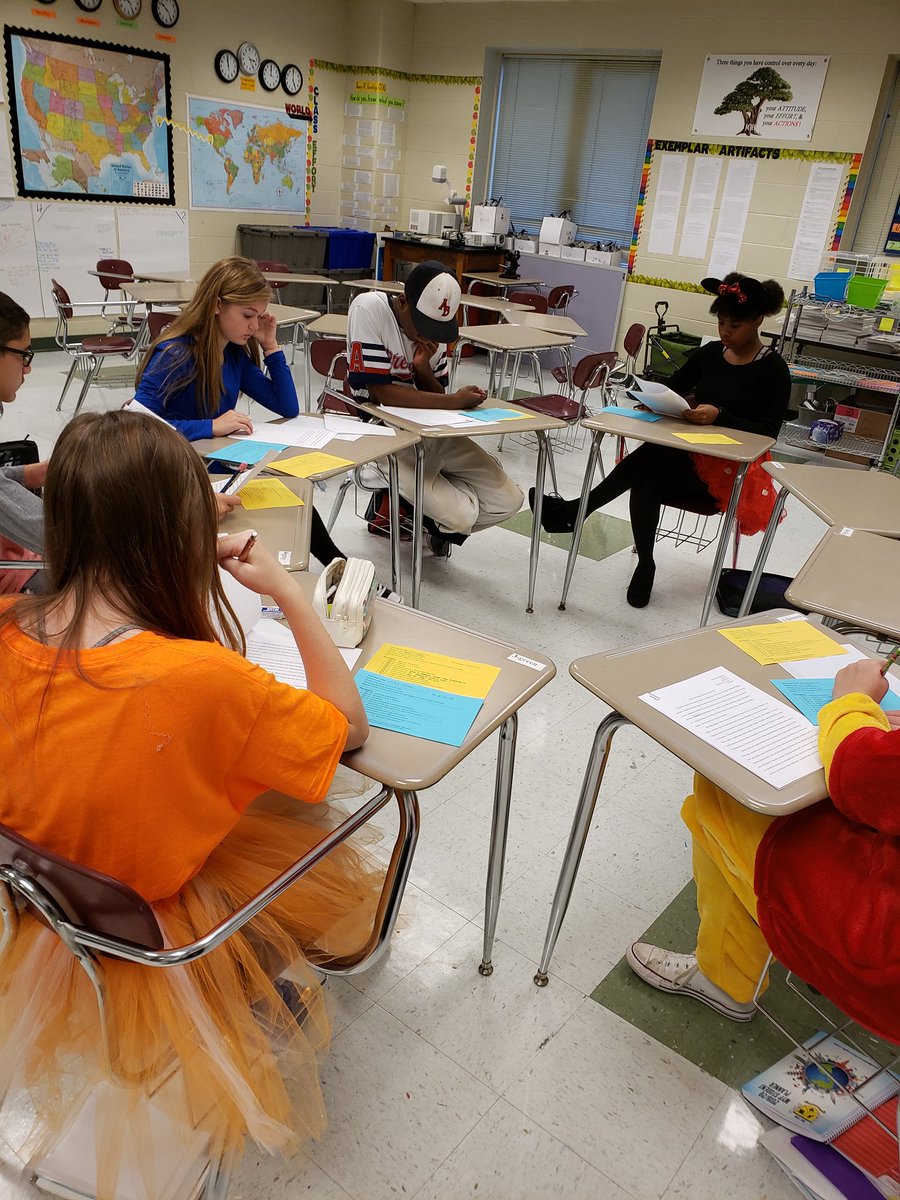 ibscience17's tweet photo. @jcibmiddle 8th grade scientists utilized peer reviews to help them elevate their chemistry research papers. They don't let a little #halloween2019 spirit slow down their learning process! #IB_knowledgeable #IB_collaboration #IB_reflection @JCIBSchool @lightseer @amykfmurphy https://t.co/5rymUDOYi3