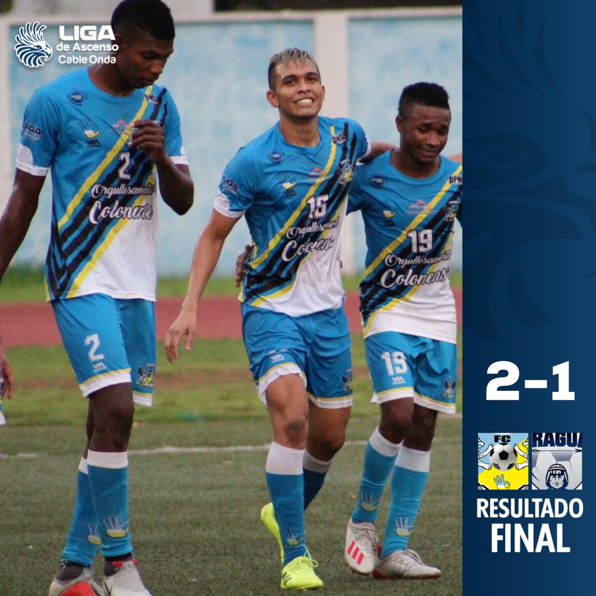 LigaAscensoPA's tweet photo. ¡Triunfo colonense!

@colonc3fc 2-1 @veraguasfc 

Goles: Tony Gutiérrez (40’), Aydmar Applewhite (81’) (CC3), José Hernández (75’) (VFC). 

#YoVivoMiAscenso https://t.co/91LoZpW22W
