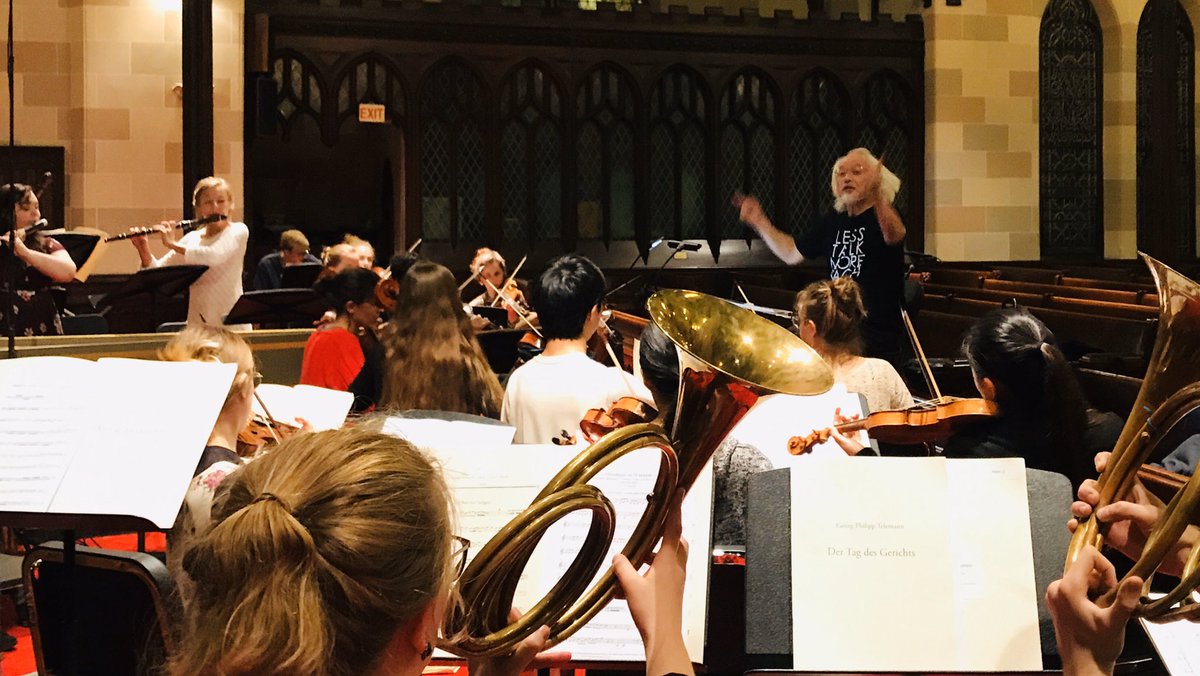 YaleSchola's tweet photo. #LessTalkMoreBach (But we still ❤️ you, #Telemann). Marveling at #Juilliard415 rehearse with @MSuzukiBCJ! Catch us performing Telemann’s moody oratorio “Der Tag des Gerichts” tomorrow in #NewHaven and Saturday in #NYC @YaleISM #Early Music #Bach https://t.co/Yb9eOfMofR https://t.co/ZhvAd6vFuL