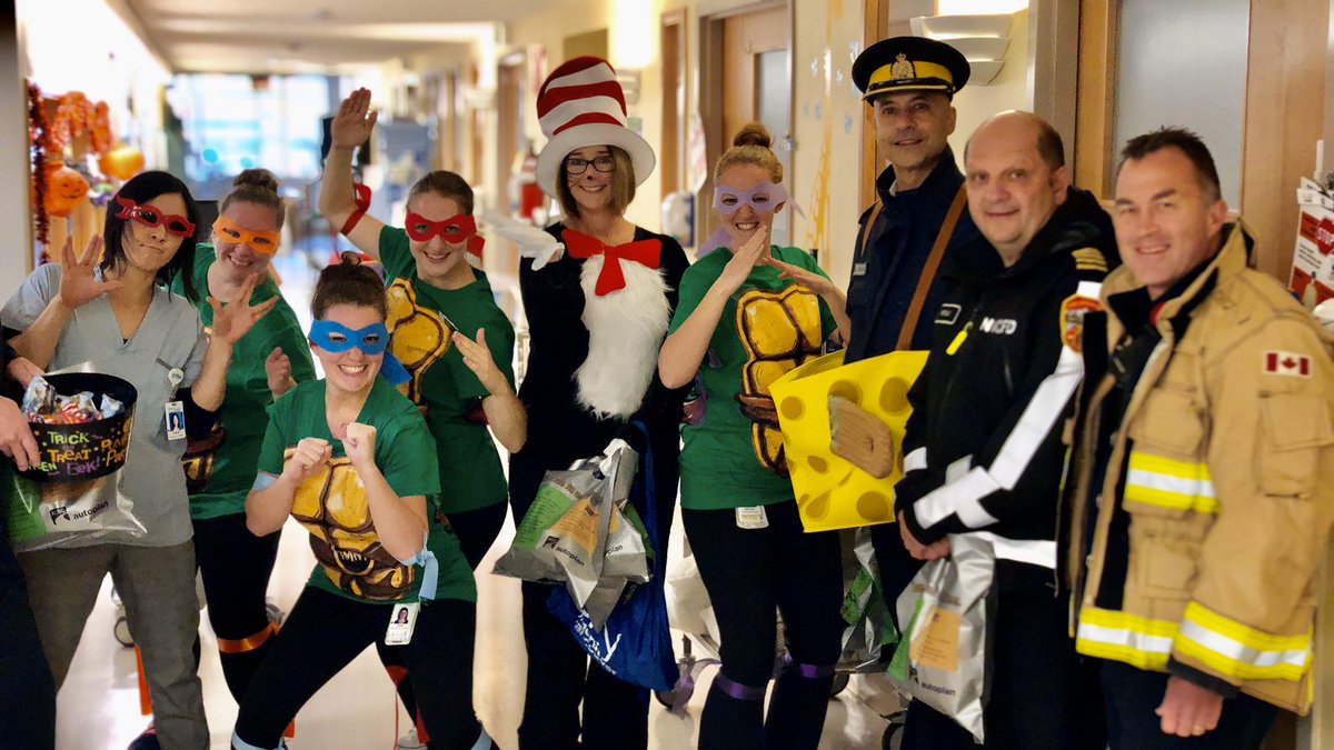 Happening now: we’ve come over to Lion’s Gate Hospital to hand out some candy to some sick kids... but they’ve all been discharged! Oh well... Candy for the Teenage Mutant Ninja Nurses it is!  #LGH #halloween2019   #TrickorTreats #Costume #halloween  #cops #RCMP #firefighters