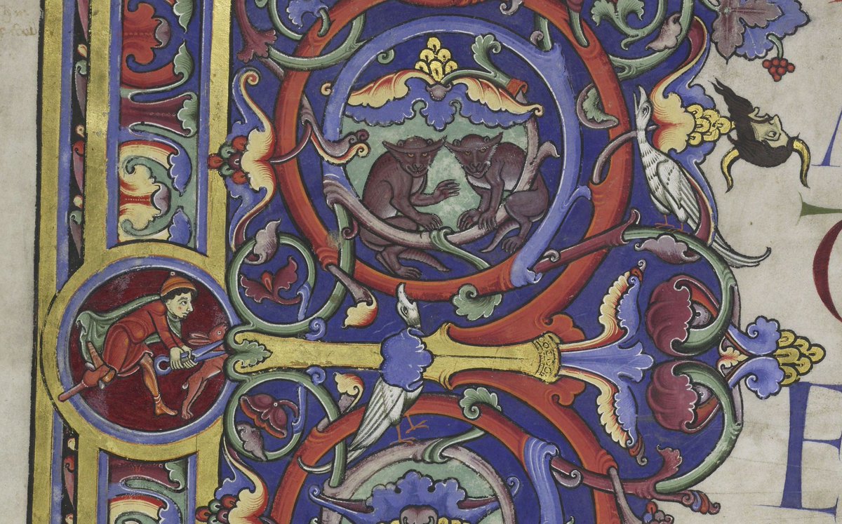 ParkerLibCCCC's tweet photo. A very demonic #HappyHalloween2019 from us all at The #ParkerLibrary and these grinning, ghoulish &amp; wonderfully disturbing fiendish fellas who lurk, glowering and smirking, at the centre of The Bury Bible's frontispiece...
#MedievalTwitter #monsters #grotesque #marvellousmss https://t.co/mGUa1vnc5S