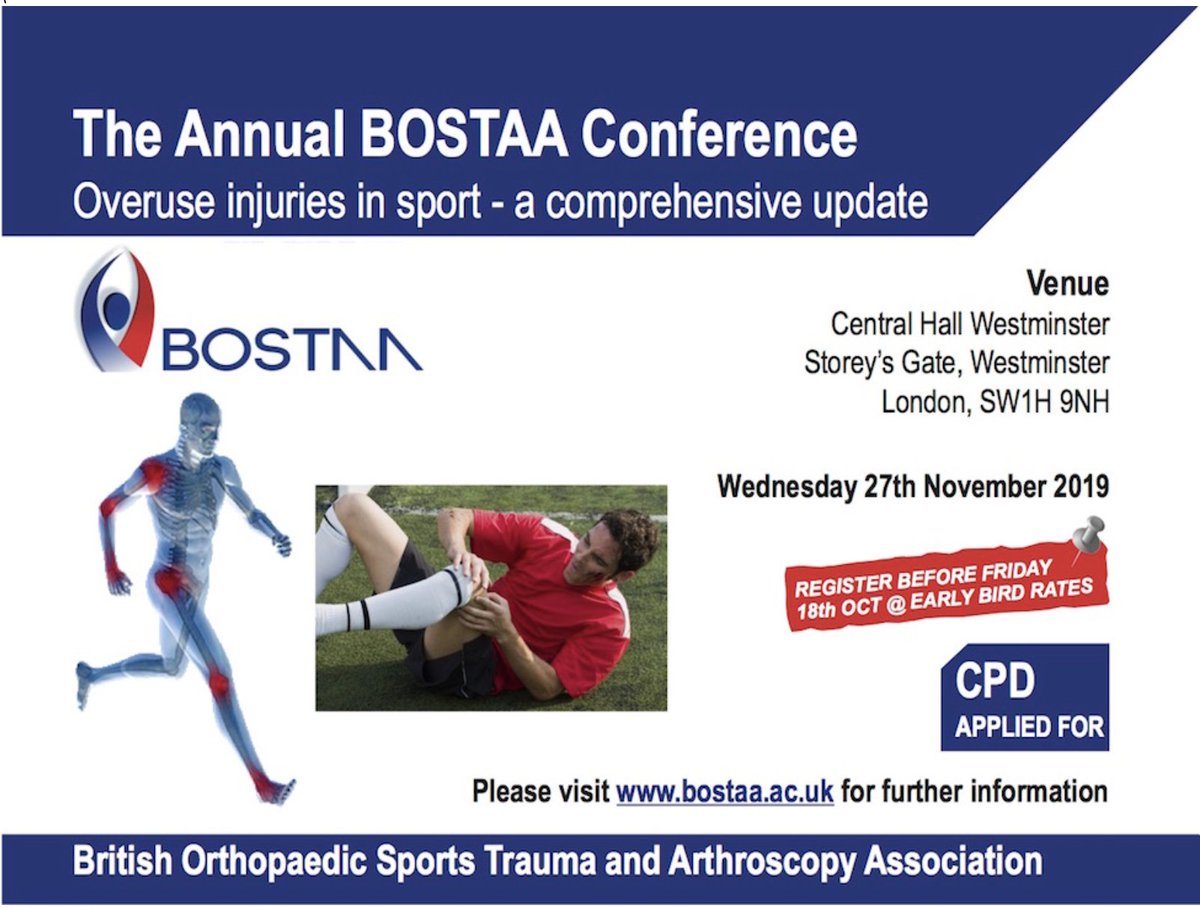 BOSTAA (@bostaa_uk) on Twitter photo The BOSTAA 2019 Conference - 27th Nov <a href="/CentralHall/">중앙회관</a> London. Overuse injuries in sport. See bostaa.ac.uk to book! #sportsmedicine #arthroscopy #orthopaedics #orthotwitter #medtwitter <a href="/bjjeditor/">Prof Fares Haddad</a> <a href="/BritOrthopaedic/">BOA</a> The BOSTAA 2019 Conference - 27th Nov <a href="/CentralHall/">중앙회관</a> London. Overuse injuries in sport. See bostaa.ac.uk to book! #sportsmedicine #arthroscopy #orthopaedics #orthotwitter #medtwitter <a href="/bjjeditor/">Prof Fares Haddad</a> <a href="/BritOrthopaedic/">BOA</a>
