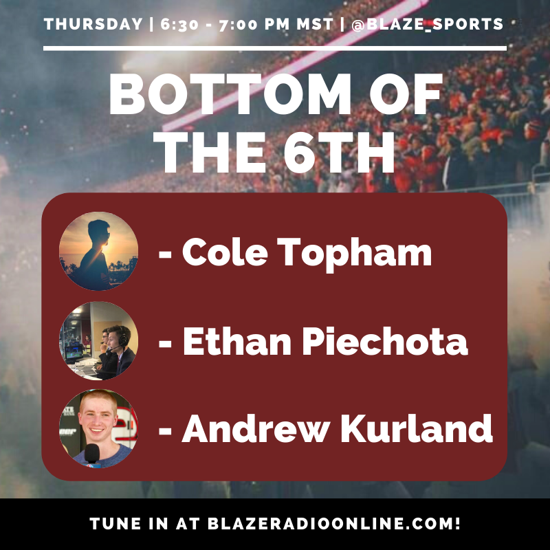 BOT6th's tweet photo. Last full week of Bottom of the 6th for the first semester! Tune into Thursday’s cast at 6:30 PM MST.
 
@HamAnalysis
@ethan_piechota
@AndrewKurlandTV

📻 https://t.co/FEsFDXEipj https://t.co/zxtDonhbh9