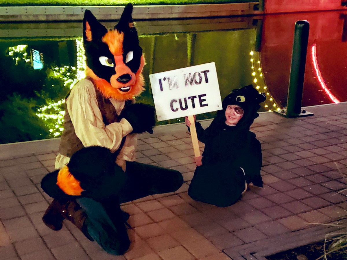 Went #publicfursuiting for #halloween2019 found a baby toothless who needed my sign to show how fearsome he was.