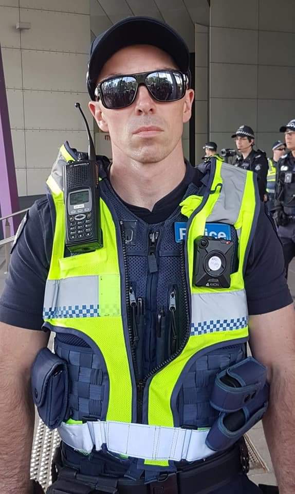 redblacknotes's tweet image. Photos of @VictoriaPolice officer at blockade IMARC, taken yesterday, who has covered his bodycam with a sticker that reads "EAD Hippy". #BlockadeIMARC Source: m.facebook.com/story.php?stor…