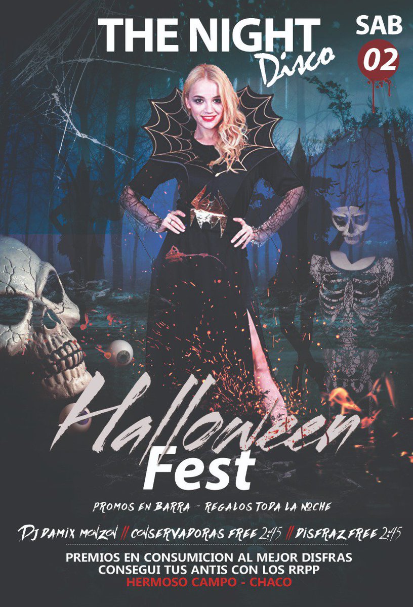 The_Night_Disco's tweet photo. Sábado 2 #HalloweenFest
Dj Damix Monzón
Conservadoras free hasta las 2:45
Entrada free con disfraz hasta las 2:45 https://t.co/iGJuq9oT1x