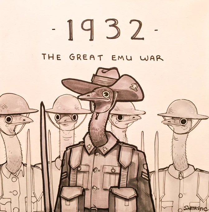The Great Emu War in Australia was pretty wild... and it's a true story, too! In 1932, the Australian military was sent to cull the large number of flightless birds eating farmers' crops, but the emus survived and still won! ?? #birdcrimes
Day 28 of #inktober, done! 