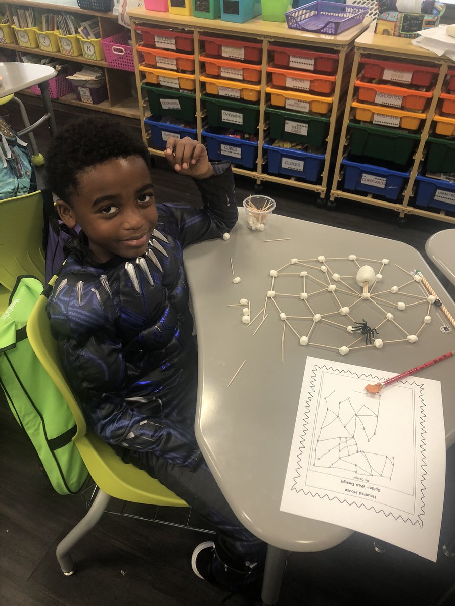 LaurenMaywald's tweet photo. After thoughtfully planning our designs, Ss constuct #spiderwebs and #hauntedhouses using #geometricfigures We even wrote some stories about them! #STEM #geometry #math #engineering #2May @UnalKarakas2 https://t.co/UT0uqek263
