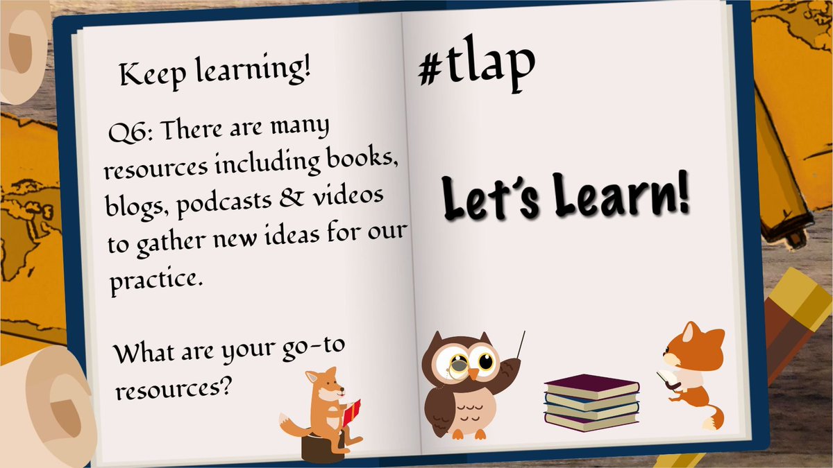 Rdene915's tweet photo. Question 6 is up! Let's talk about resources! How do you keep on #learning? #teacherpd #tlap https://t.co/sifKRfOQNj