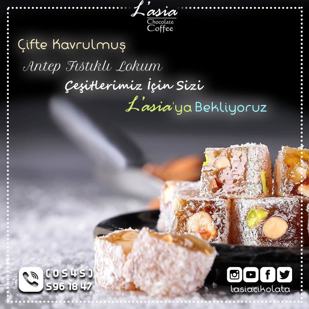 lasiacikolata's tweet photo. 🍩 Fıstığı Çifte Kavrulmuş, Lezzeti Damaklara Şenlik Yaşatan Lasia Lokumlarını Tatmaya Bekliyoruz😋

#lokum #turkishdelight #turkishdelights #kahve #chocolate #mutluluk #love #aşk #nefis #enfes #diyarbakır #diyarbakir #coffee #çikolata https://t.co/A8rNqRxyoz