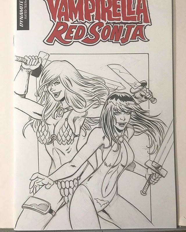 SeanForneyArt's tweet photo. Vampirella Red Sonja sketch cover commission inked for @akroncomicon 
#vampirella #redsonja #dynamitecomics #vampirellaredsonja #sketchcover #commission #comicbooks #seanforney https://t.co/nJtUE4rLgC https://t.co/dKPUhebG9J