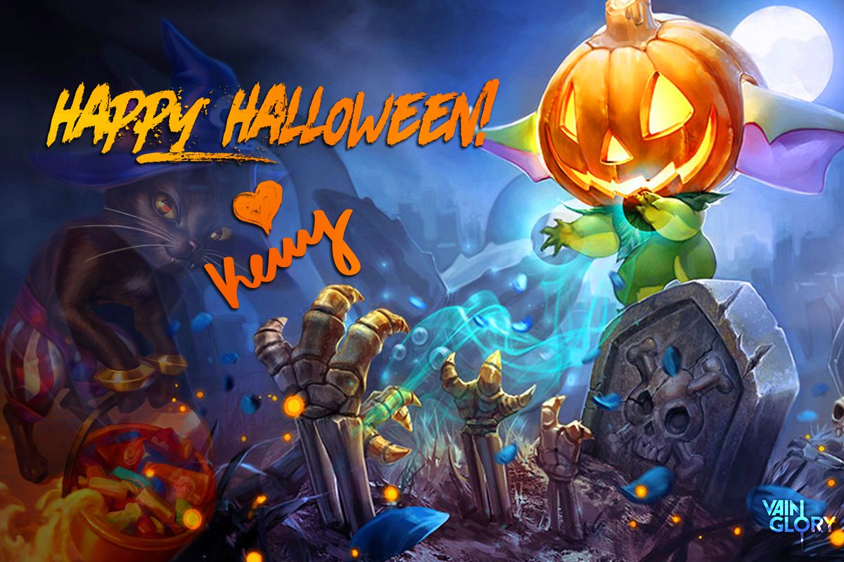 🎃👻😈Happy Halloween cuties!💕☠️🎃
#vainglory #halloween2019 #HUGS
#Halloween #pumpkin #BlackCat #gaming #art #grave