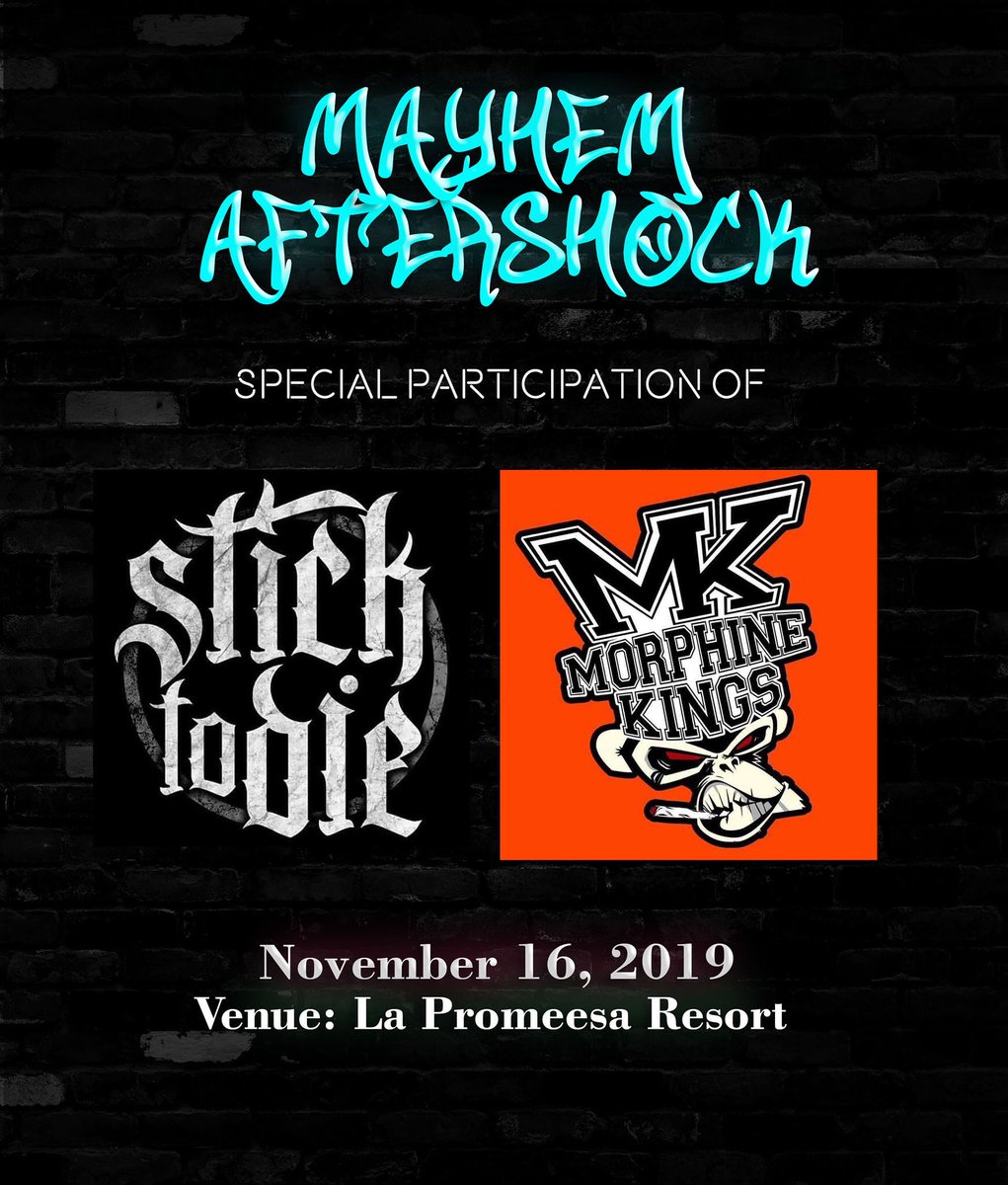 Augustussai's tweet photo. AMRH Production in partnership with Revolutionary Art for Peace presents MAYHEM AFTERSHOCK! NOV. 16! LA PROMESA RESORT SAN PASCUAL BATANGAS! GRAB YOUR TICKETS NOW!!!
@kartellem
#FOUR13
#LOSTSAINTS https://t.co/5JOyhHMR6y