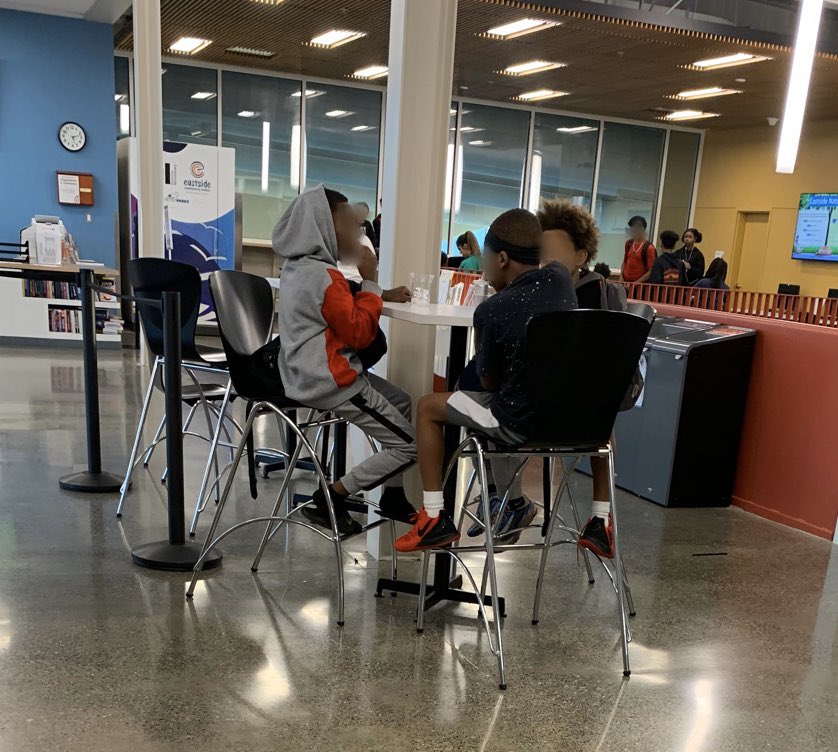 BillyRayCC's tweet photo. Saw these fellas at 1 of the tables outside of the coffee shop at the comm cntr. Watching these little ones enjoying each others company, oblivious to me standing there, made my heart flutter. There are so many places they could've been, but they chose the Eastside Community Cntr https://t.co/Rh1ylmBhEq