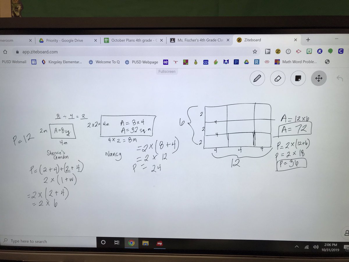 Using <a href="/ziteboard/">Ziteboard</a> to solve area and perimeter word problems! #Kingsleypride #fourthgrade #problemsolving #proud2bepusd