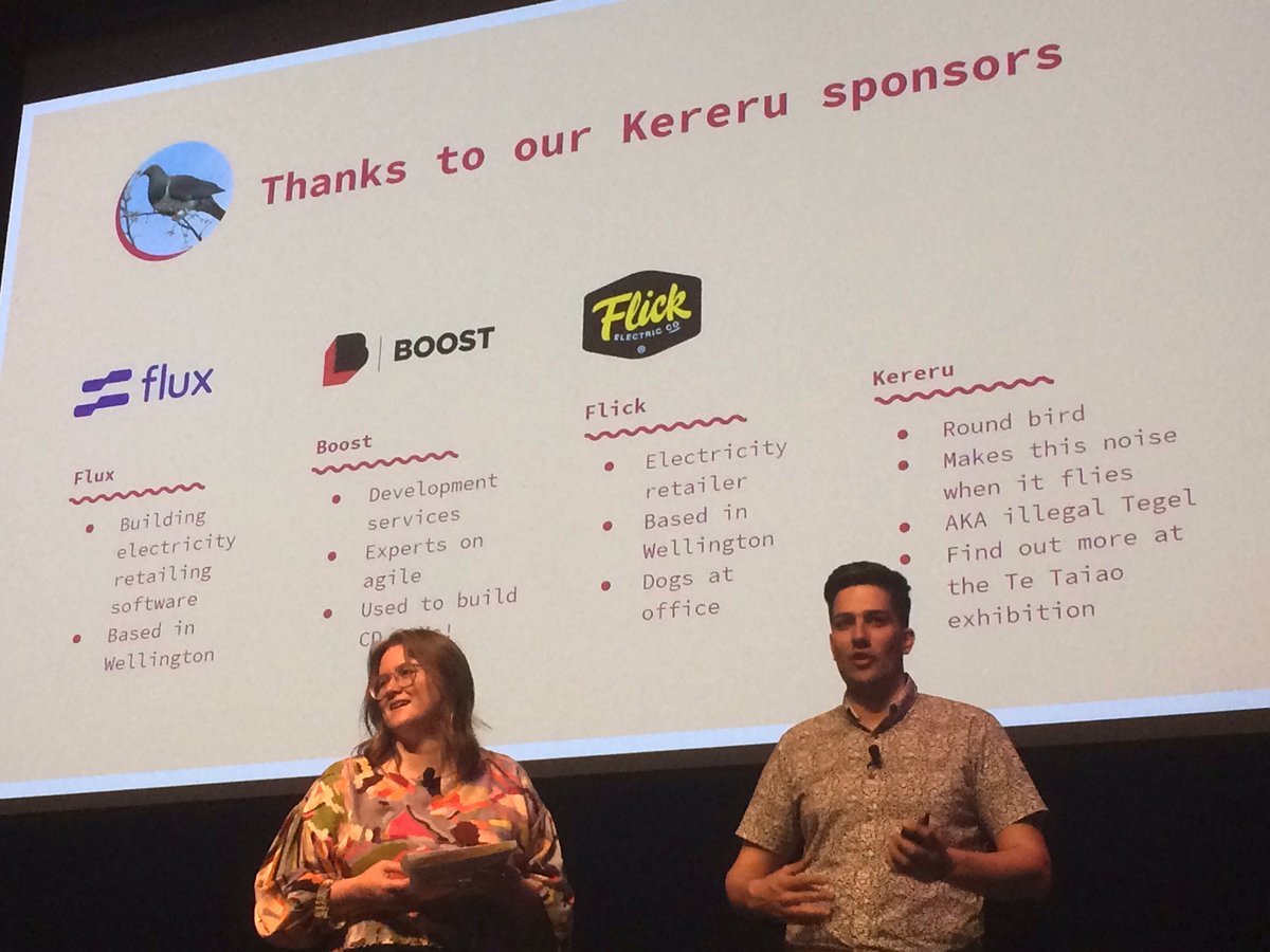 More thanks to our Kereru sponsors: <a href="/fluxfederation/">Flux Federation</a>, <a href="/boostnz/">Boost</a>,&amp; @FlickElectricCo! 🙌 #kiwiruby