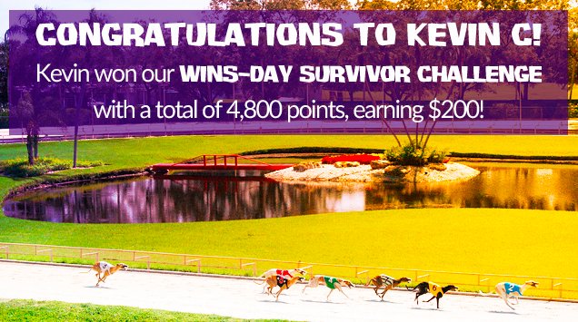 greyhoundchan's tweet photo. Congrats to this month's #WinsDay Survivor Challenge jackpot winner, Kevin C! Be sure to play our next installment starting Wednesday, 11/6, for more chances to win! Check out the final standings here: https://t.co/r6h3BQTC4d #GetInTheAction #GreyhoundRacing #Handicapping https://t.co/5jiDRzBpHQ