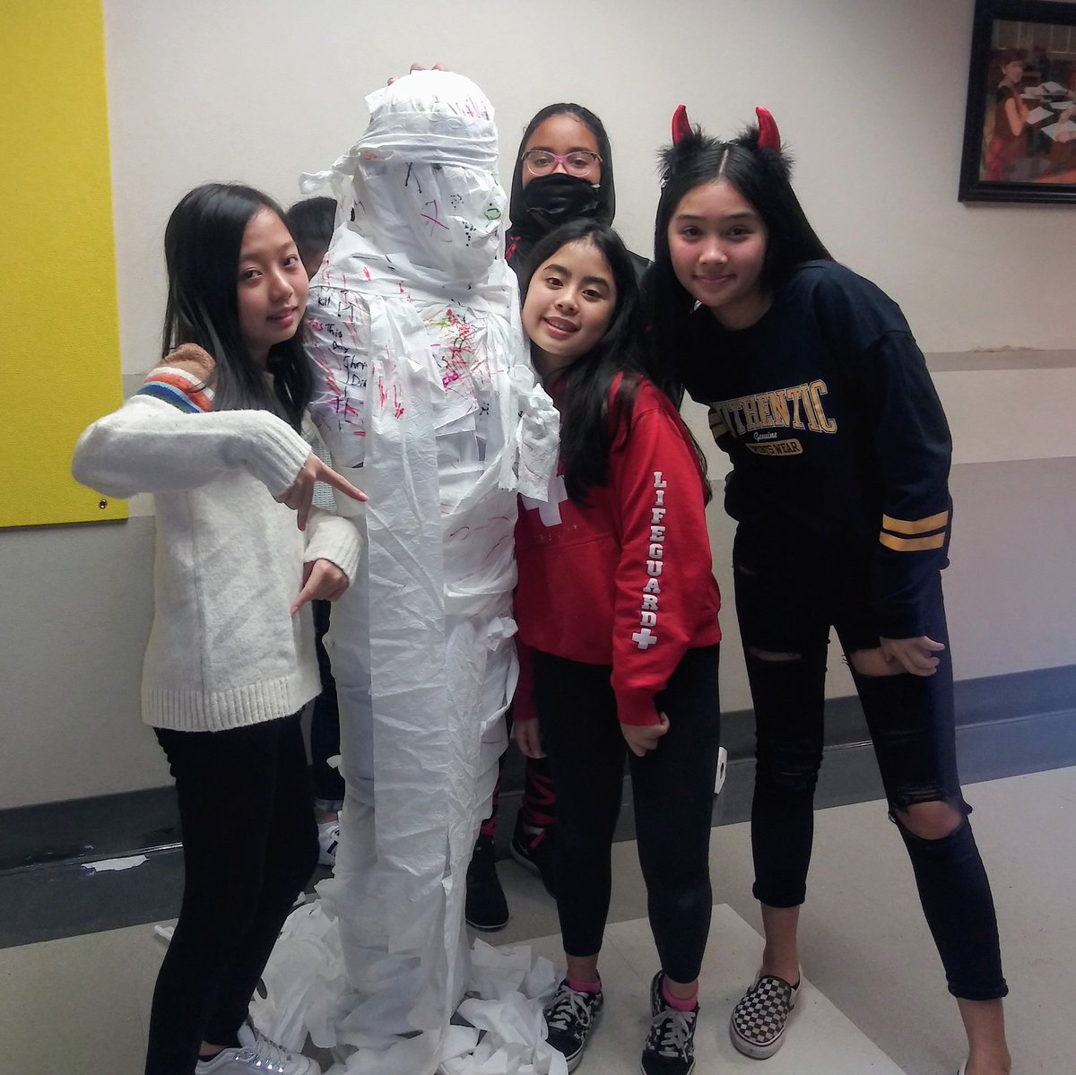 TeamFearless12's tweet photo. Solve this problem:

What do you get when you add TEAM FEARLESS + ANCIENT EGYPT + HALLOWEEN? 

= MUMMY DAY 

Students "wrapped" their friends today in Social Studies Class in true Egyptian fashion! 

#socialstudies #ancientegypt #TeamFearless #ICRocks https://t.co/JtAhojRNnv