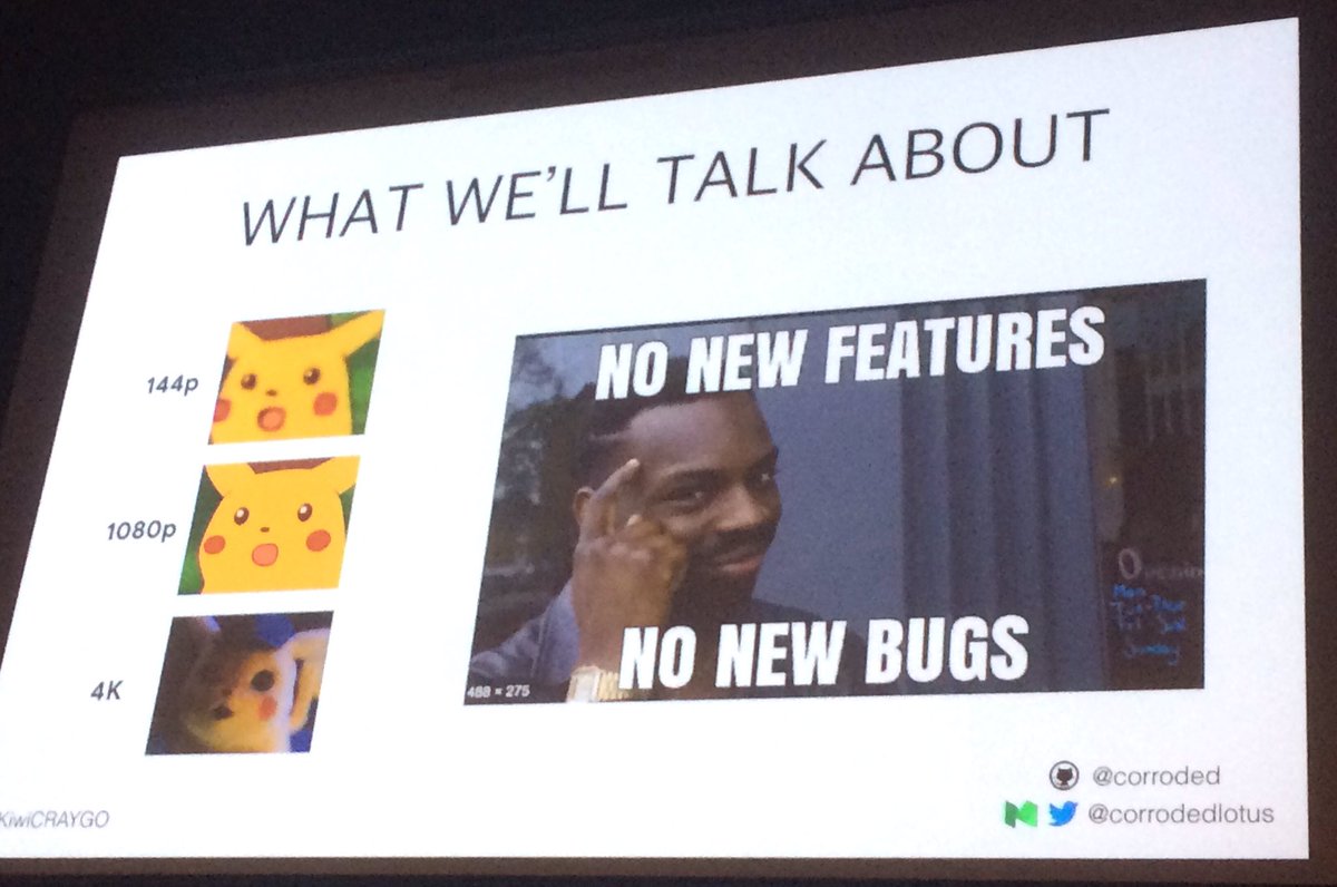No new features = no new bugs 😂 Now we have <a href="/corrodedlotus/">Eumir Gaspar</a> with ‘CRAYGO: Clean Ruby As You Go’ #kiwiruby #KiwiCRAYGO