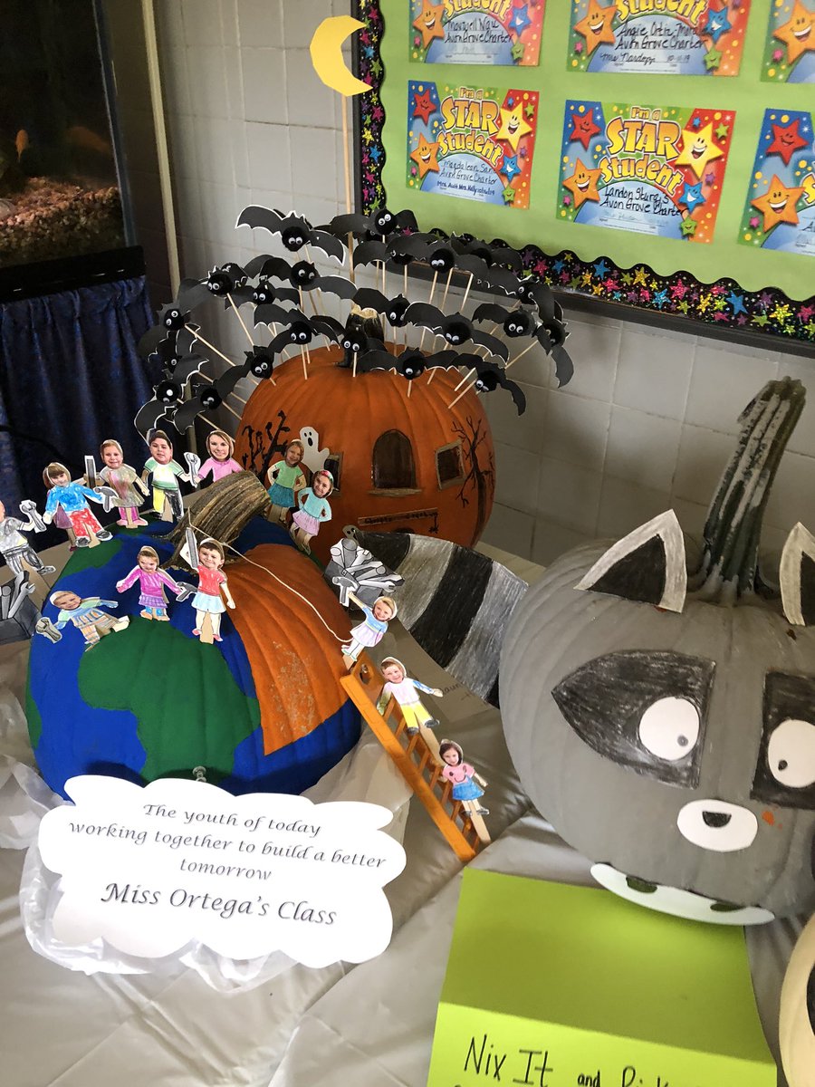 the5johnsons's tweet photo. So much S &amp; T creativity at @AGCharter’s annual 🎃 dec contest at ELC! Congrats to People’s Choice Winner Mrs. Ham! Her class studied The Day of the Dead, designed the pumpkin &amp; staff used student QR codes to learn about Mexican Culture 🤩 @weaver_jen7 @agcsHendrickson  #IamAGCS https://t.co/KkS8PwCqDS