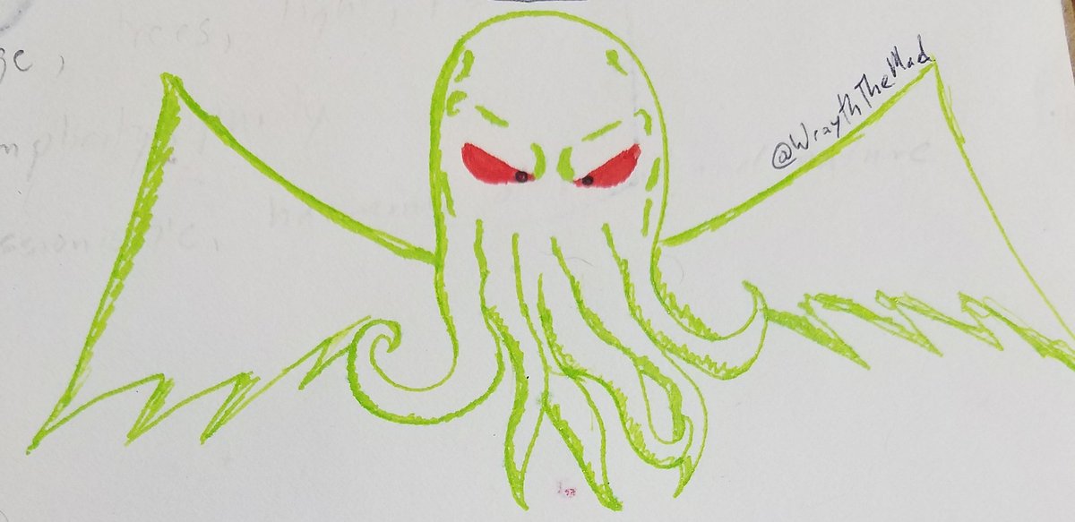 WraythTheMad's tweet photo. #Inktober Prompt 31: Free Day
I decided it'll be a multi draw night to cap it off. Probably more to come.
Great Cthulhu and a Pharah chibi for my buddy @VannysPharah 
#Inktober2019 #inktoberday31 #cryptpals #inktoberchallenge #lovecraft #Cthulhu #OverwatchFanart https://t.co/mkePgX0mgn