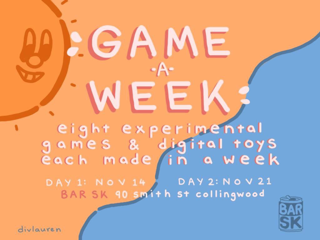 danfergusonn's tweet photo. The #gameaweek2019 class will be showing some of their games at bar sk on the 14th and 21st of November! Come down to play some fun games!
#barsk #Melbourne #gamedev #indiedev #melbournegames https://t.co/xQuwxnVgWb