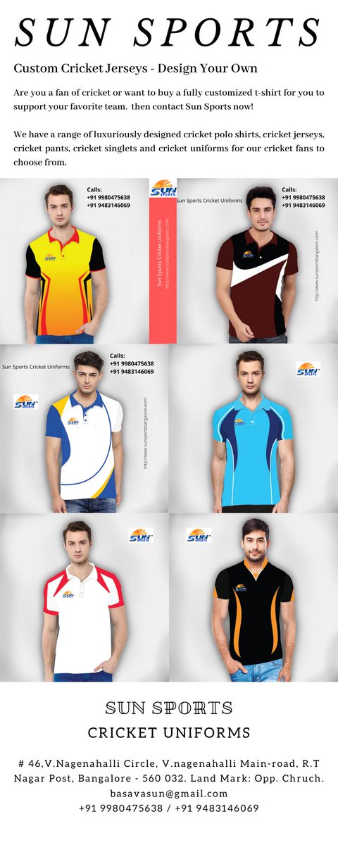 Buy your favorite sport's uniforms, design according to your choice and support your favorite team
Buy Now from Sun Sports
#sunsports #sportsuniforms #uniforms #sports #sportstshirts #tshirts #sportsjersey #Jersey