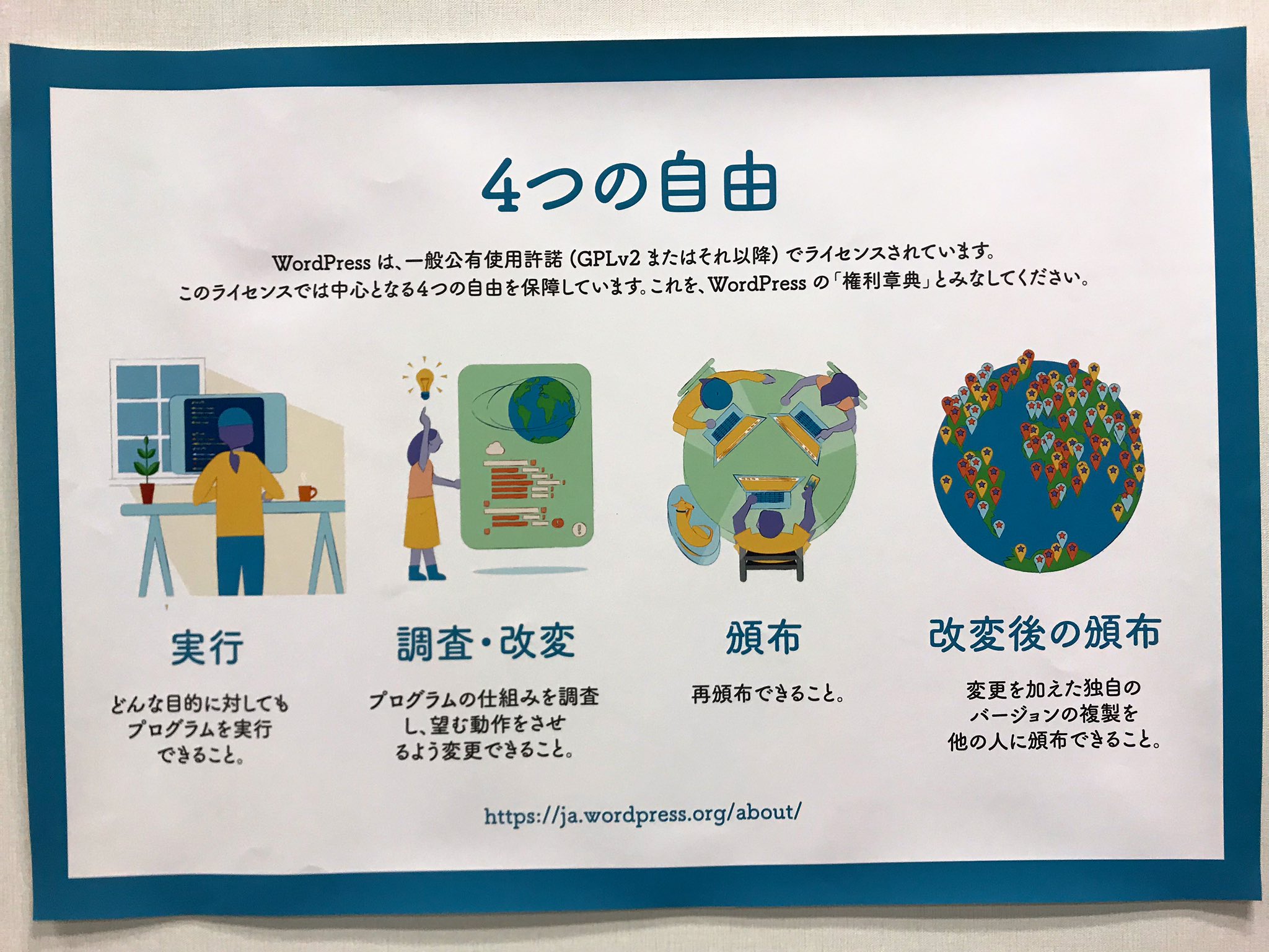 Mayo Wctokyo オリジナルどらやきがある あと私のだいすきな Wordpress の 4つの自由についてもカベに貼ってあります ぜひみてみてね T Co I8tnppyrxh Twitter