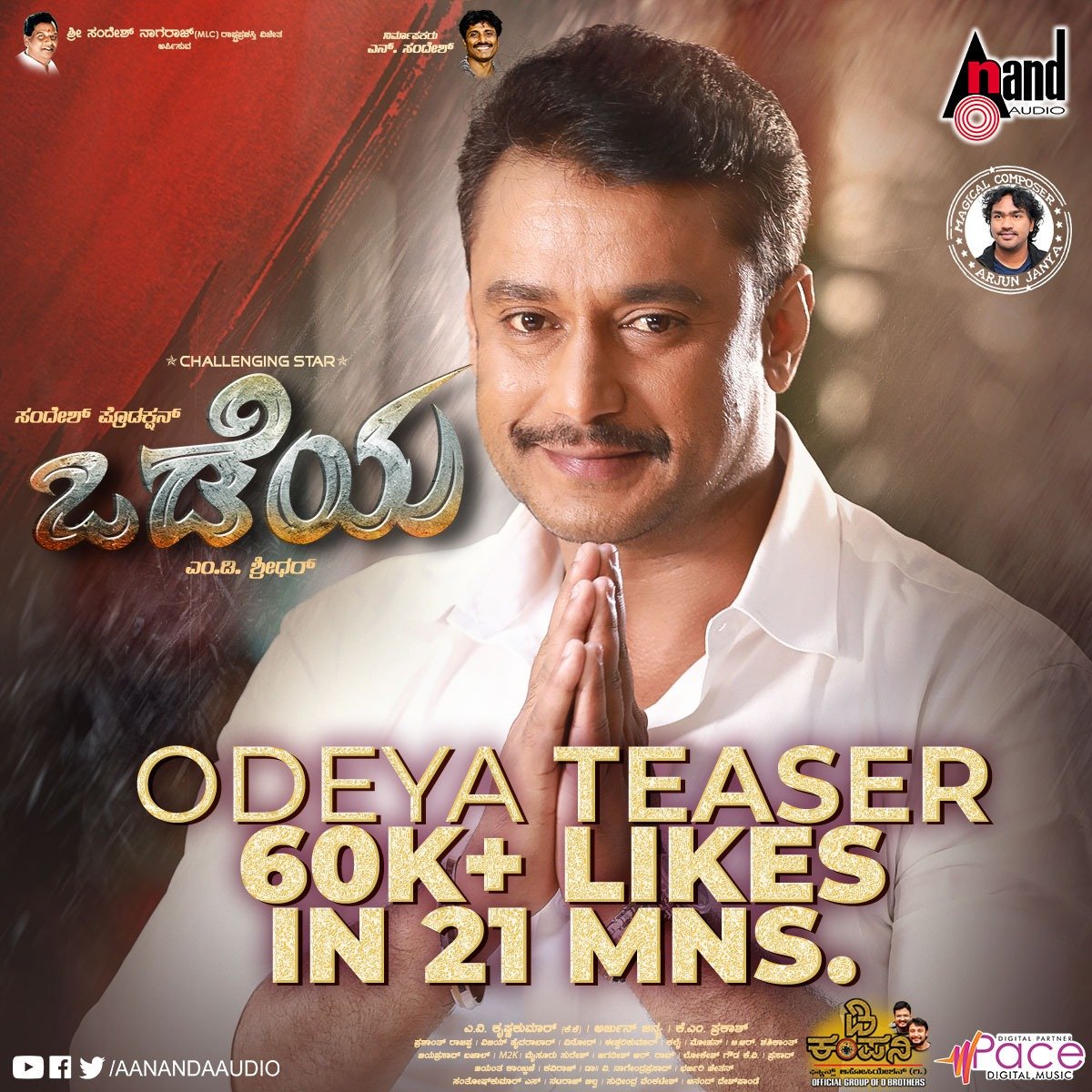 DSS_TeamMandya's tweet photo. #OdeyaTeaser #Record7
#60kLikesIn21Minutes @YouTube
💣 https://t.co/YTgTQEJ9MU 💣
Much Luv to all 🤗🤗🤗🤗 #Nov1stNammadu 🕺💃
🦁 @dasadarshan 🦁
#MDSridhar @ArjunjanyaAJ #SandeshNagaraj #NSandesh #SandeshProductions #DbossSoldiers https://t.co/KHrwrUNe88