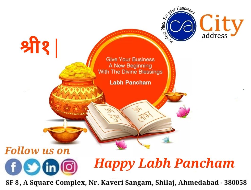 city_address's tweet photo. On this auspicious day, give a perfect start to your journey of prosperity.

 #cityaddressrealty wishes you all a very Happy Labh Panchami. 
#teamcityaddressrealty #cityaddress 
#LabhPanchami #festivalsofindia #auspiciousstart #newbeginnings #happylabhpancham #festival2019 https://t.co/Y8PghxlUZx