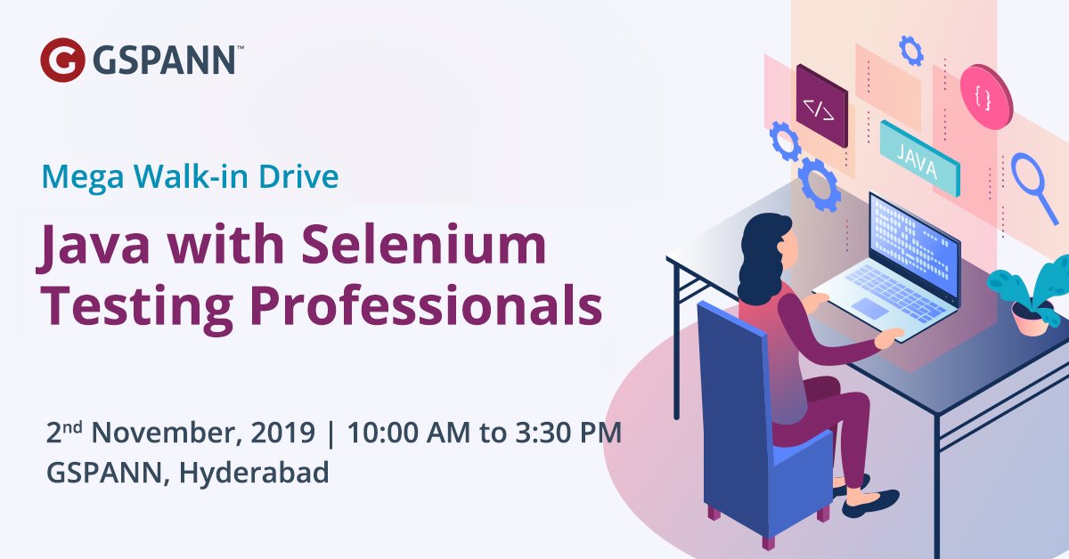 gspanntech's tweet photo. You're invited for #GSPANN, #Hyderabad's #MegaWalkin drive! We're #hiring seasoned #Java with #Selenium #TestingProfessionals. #RegisterNow #Walkin.
https://t.co/FmVK8BIVet
#JavaProgrammer #SeleniumWebDriver #APIAutomation #BDDFramework #AutomationFramework #TestFramework #jira https://t.co/TkIx6JrEm6