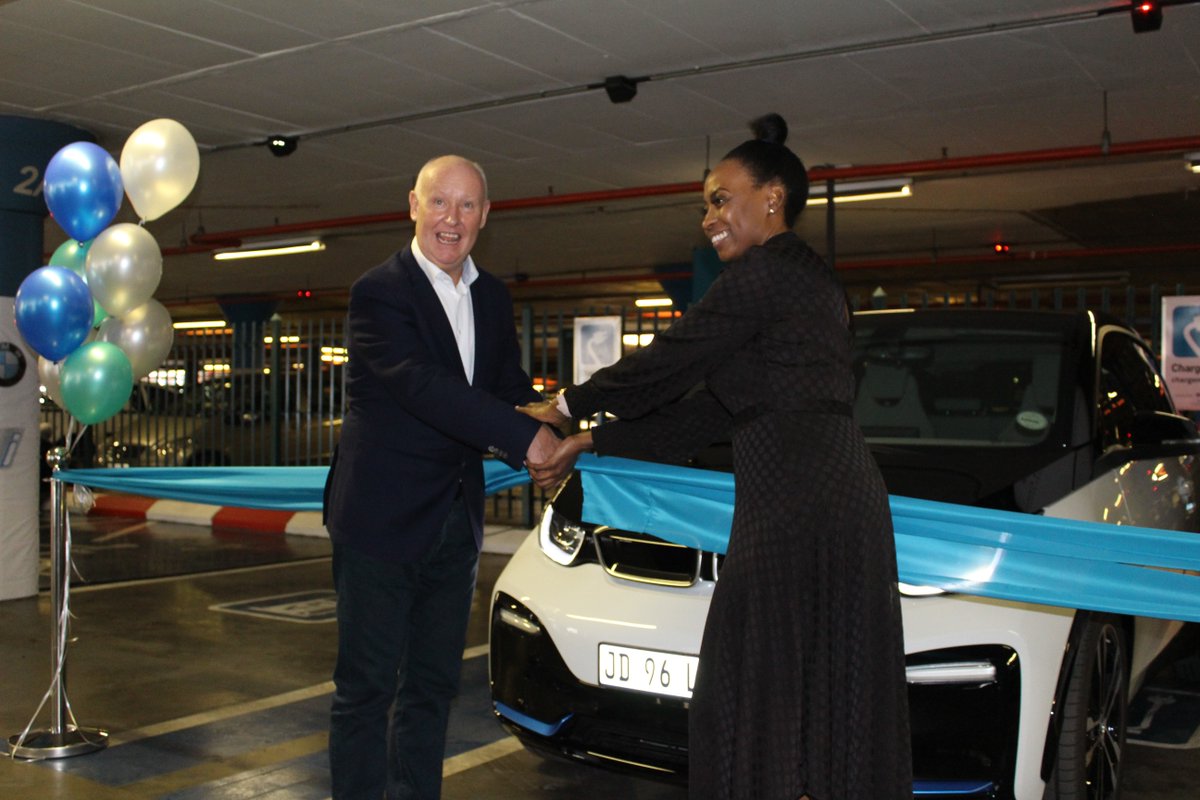capetownint's tweet photo. @Airports_za Acting CEO, Fundi Sithebe spoke at today's launch of the BMW Electric Vehicle parking bays. We are delighted to launch the first electric vehicle charging stations at African airports."#ACSA #BMW #EVBays https://t.co/tsm4MNX02M