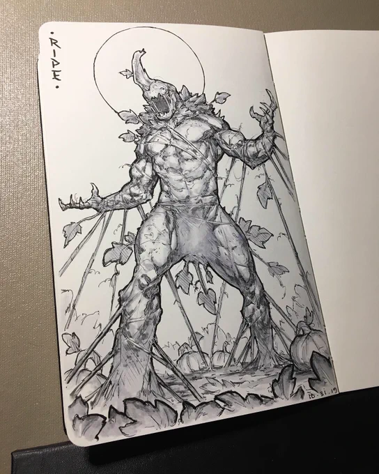 Day 31 of #Inktober2019! #Ripe! Jack O Lantern is ripe with the Spirit of Halloween!! ?? Thanks and Enjoy!! #inktoberday31 #inktober #ink #pen #art #drawing #sketch #pumpkin #muscle #anatomy #halloween2019 #monster #conceptart #characterdesign #sketchbook 