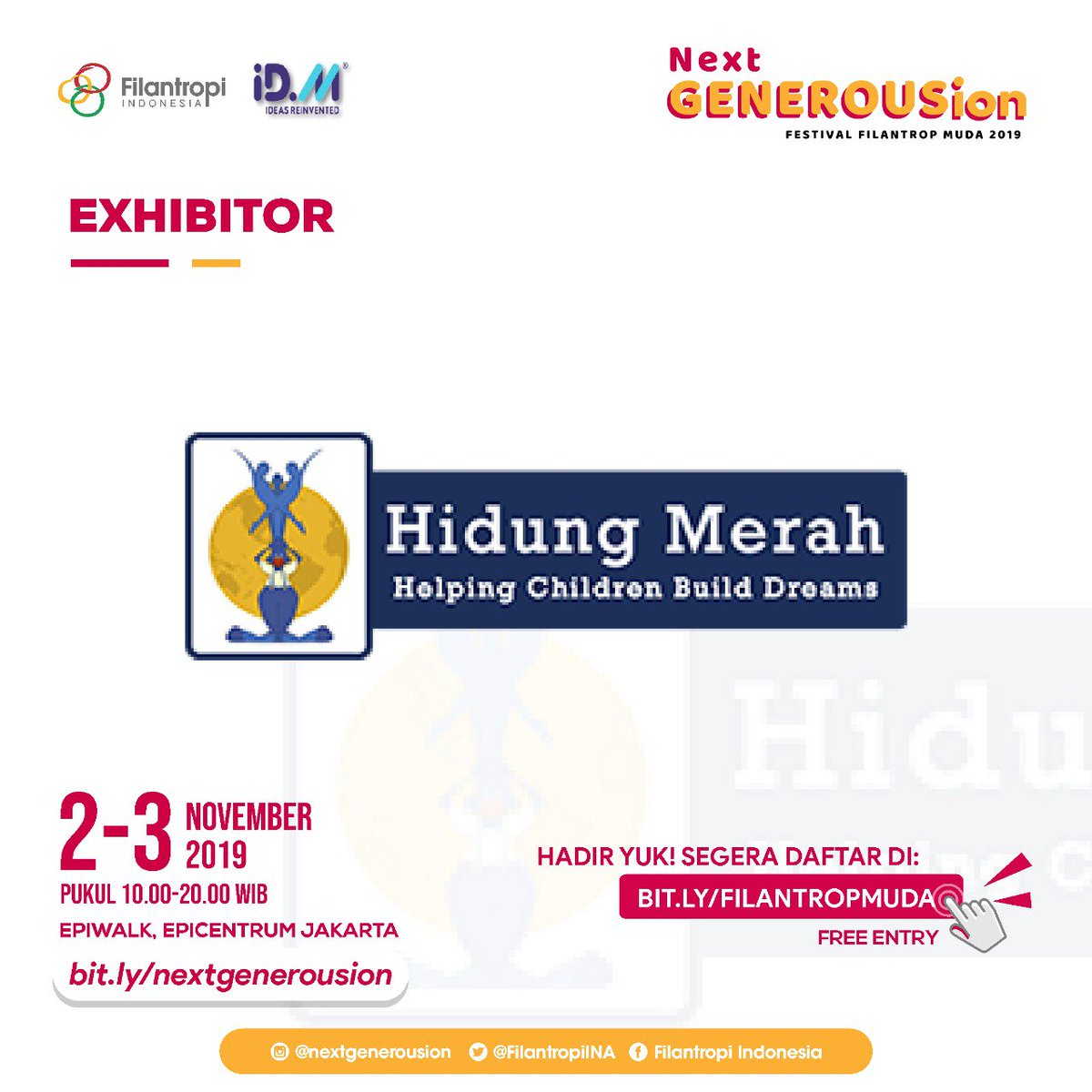 RNFRedNose's tweet photo. Datang dan kunjungi booth Yayasan Hidung Merah (YHM) di Festival Next GENERIOUSion di Mall Epiwalk Epicentrum akhir pekan ini
#FilantropMuda #nextgenerousion #mudaberkontribusi #yayasanhidungmerah #rednosefoundation #sirkusjakarta #sosialsirkus #cricussocial #circusjakarta https://t.co/yV3OeFu9An