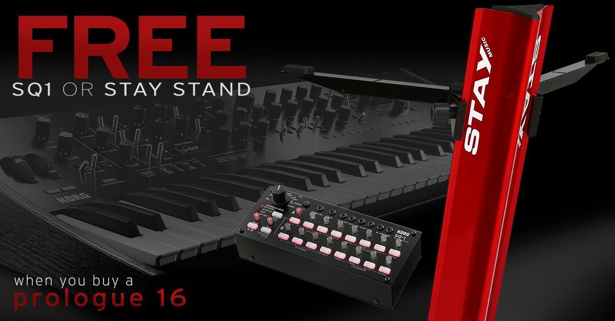 We are offering you the choice of a FREE #SQ1 sequencer or a #STAY Tower keyboard stand when you purchase a #prologue16 directly from KORG UK, or participating UK dealer*, between 1st November and 31st January. 

Full T&amp;Cs of this amazing offer here: korguk.com/resources/rule…