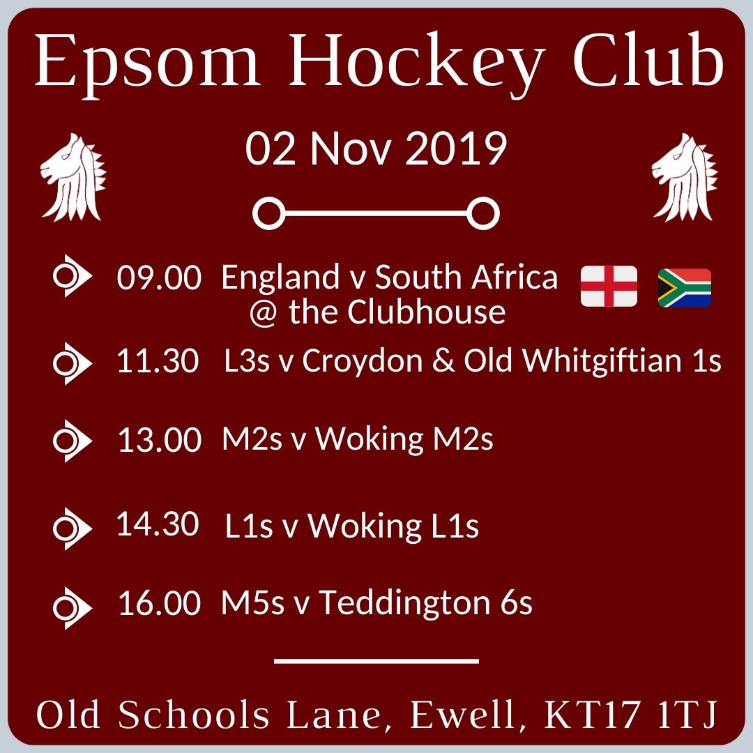EpsomHockeyClub's tweet photo. 📢FRIDAY NIGHT HOCKEY📢
Support our M4s on Friday at OSL.
Push back 19.30👍🏼
•
Saturday begins with the rugby which will be on at the Clubhouse.
Breakfast available 🥓☕️
•
🏑🏉🌹🇿🇦🏆
#EpsomHC #rwc2019 #playhockey #swinglow #engvrsa #springbocks #weartherose #sport #hockey https://t.co/shhJlamMsF