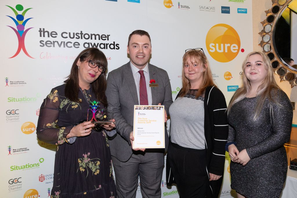 Well done to the winners of this year's Sure 2019 award for Best Customer Service in Food &amp; Drink.  Stunning feedback for both White D'Or in Guernsey and Beresford Street Kitchen in Jersey. Both very much deserve this award! <a href="/SureJersey/">Sure Jersey</a> <a href="/SureGuernsey/">Sure Guernsey</a> <a href="/DOR_Guernsey/">The Duke of Richmond</a>