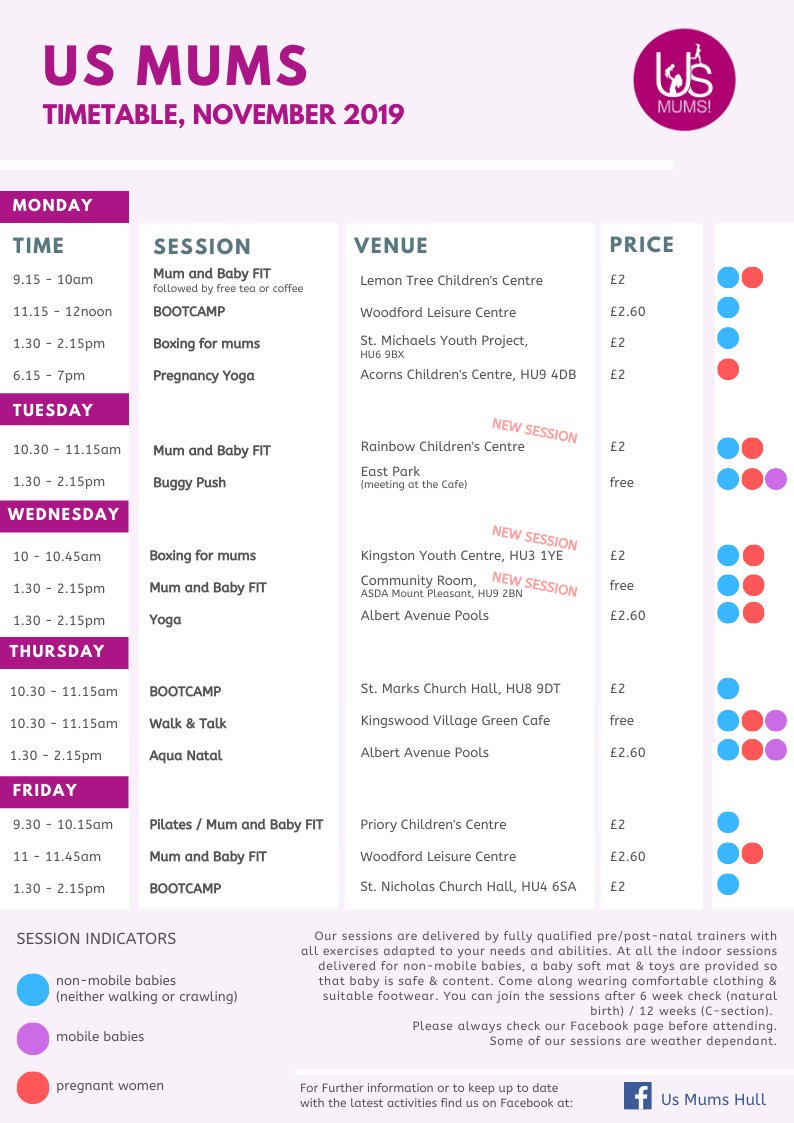 usmumshull's tweet photo. Our November timetable is here! Which sessions will you be going to?๐ช๐คฐ๐คฑ@HL_Hull
#UsMums #Mumandbaby #Exercise #PreNatalExercise #PostNatalExercise #Hull #HealthyLifestylesHull https://t.co/G0yJVHxDi3