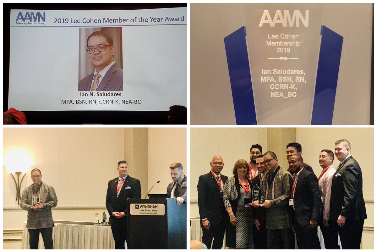 IanSaludares_RN's tweet photo. What an amazing night at the @AAMN_Nursing #AwardsGala @AAMN_NYC #ChapterOfTheYear @nyphospital #WhereAmazingWorks #BestWorkplaceForMenInNursing and Lee Cohen #MemberOfTheYear We share all these awards to everyone. #MenInNursing #LEAP19OrlandoFL https://t.co/6J4gUJUKmQ