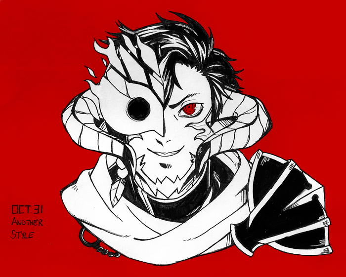 Enjins's tweet photo. perrrsSOOONAAAAAAAA!!!! (rips part of face off)

Inktober Day 31: Your character in another art style https://t.co/jJ3LPA9hb5