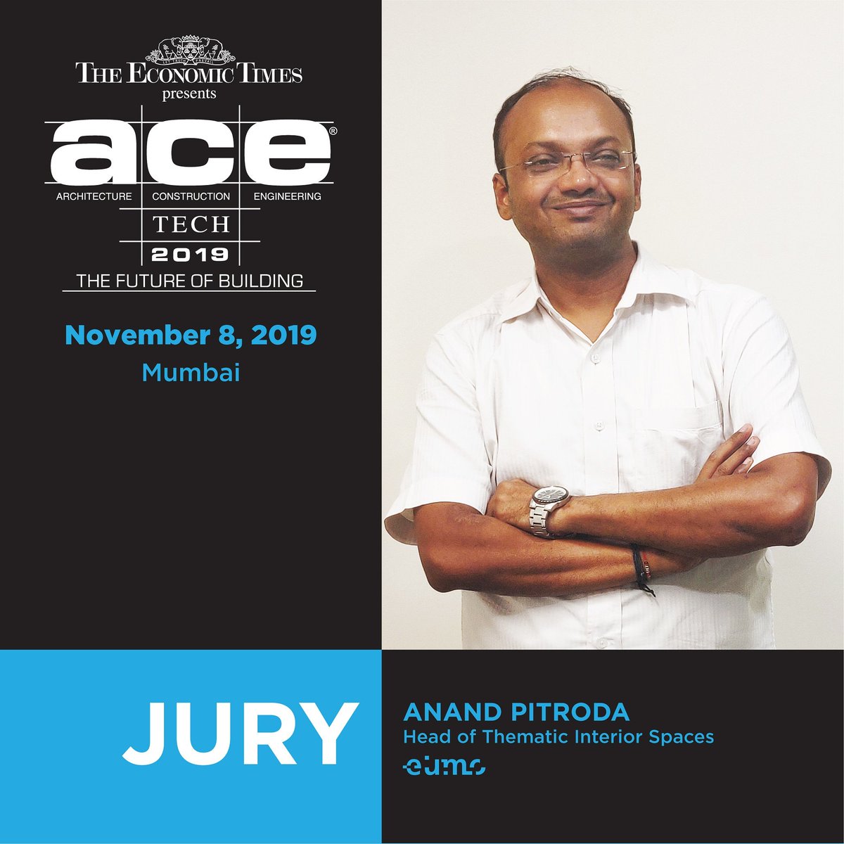 We are proud to announce that Anand Pitroda, Head of Thematic Interior Spaces, will be on the Jury of the 2019 The Economic Times ACE TECH awards - one of the most coveted award in the architecture and design space.

#jury #architectanddesign #architecture  #EuMo #acetech2019