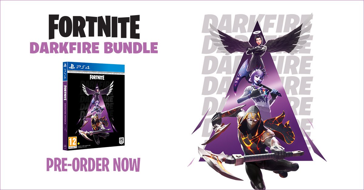 توییتر \ Games The Shop در توییتر: «Fortnite Darkfire Bundle for PS4  Includes:13 new items: three Legendary Outfits, three Legendary Back  Blings, three Rare Dual-Wielding Pickaxes, three Epic Wraps, and new Emote.