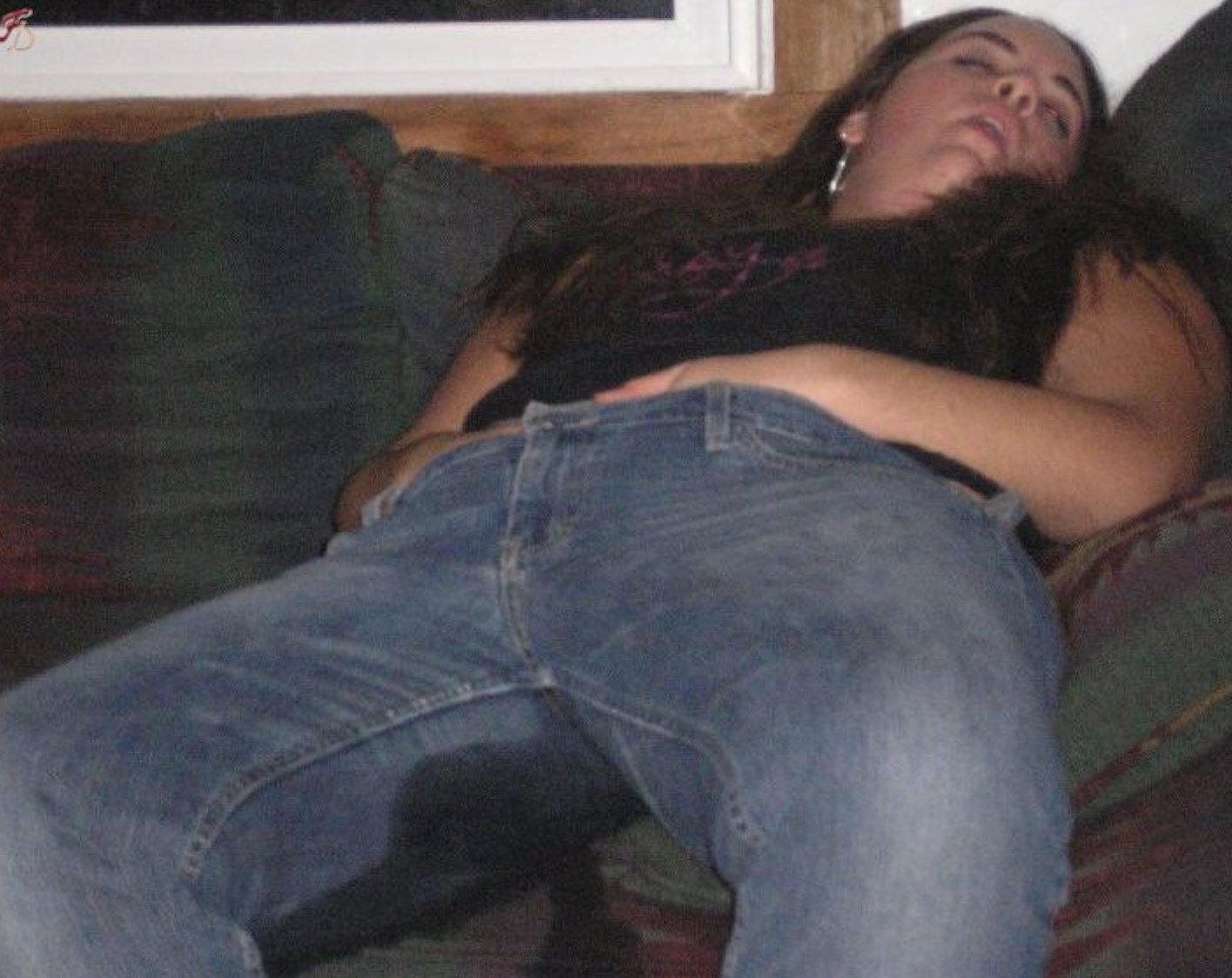 “Drunk girl passed out and peed the sofa” .