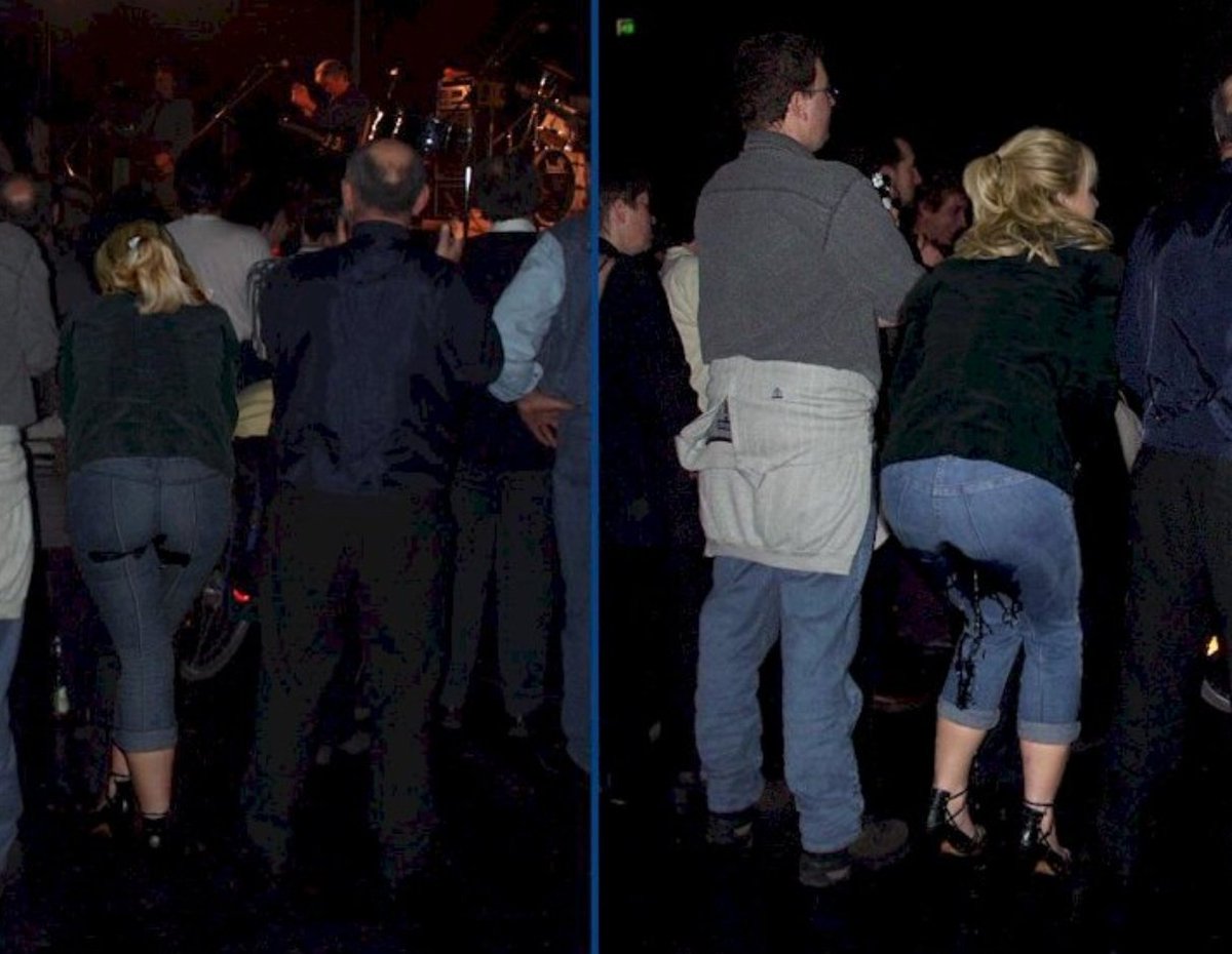 Woman wetting her pants at a concert.