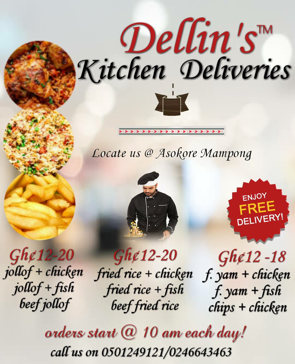 dellinskitchen's tweet photo. Don't forget to call us for your favorite meal... @dellinskitchen   

#KumasiBoysVrsAccraBoys #App #Apple #KumasiGirlsVrsAccraGirls #Kitchener #kumasigirlsvsaccragirls #Knust https://t.co/bO1vM7C4Oq