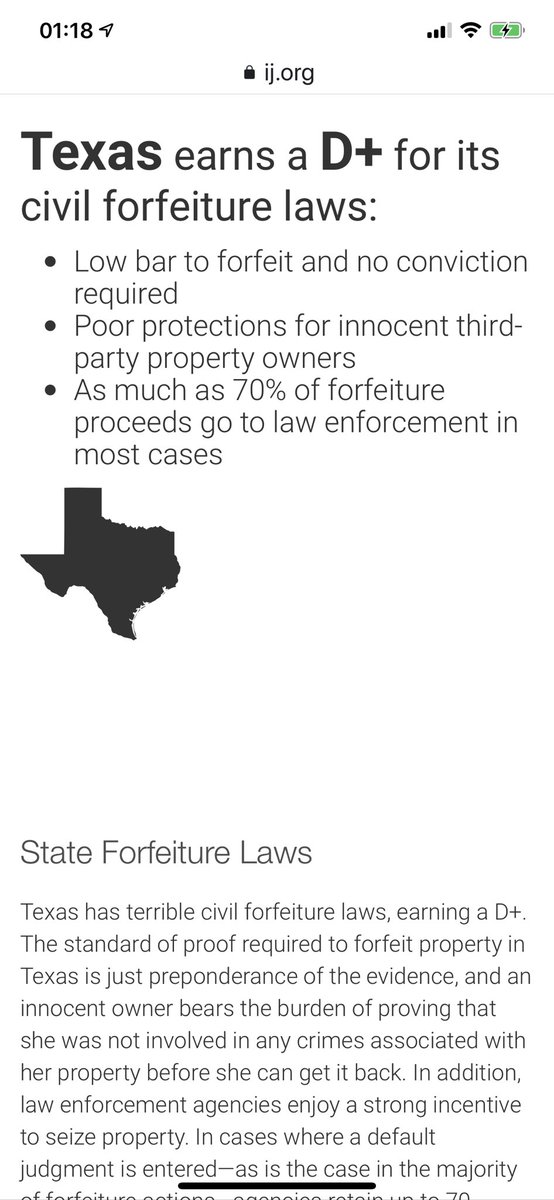 LexesTexasDFW's tweet image. Just not my PD, but all over the state.  Texas scores a D+ for asset forfeiture.  Embarrassing and corrupt to the core.