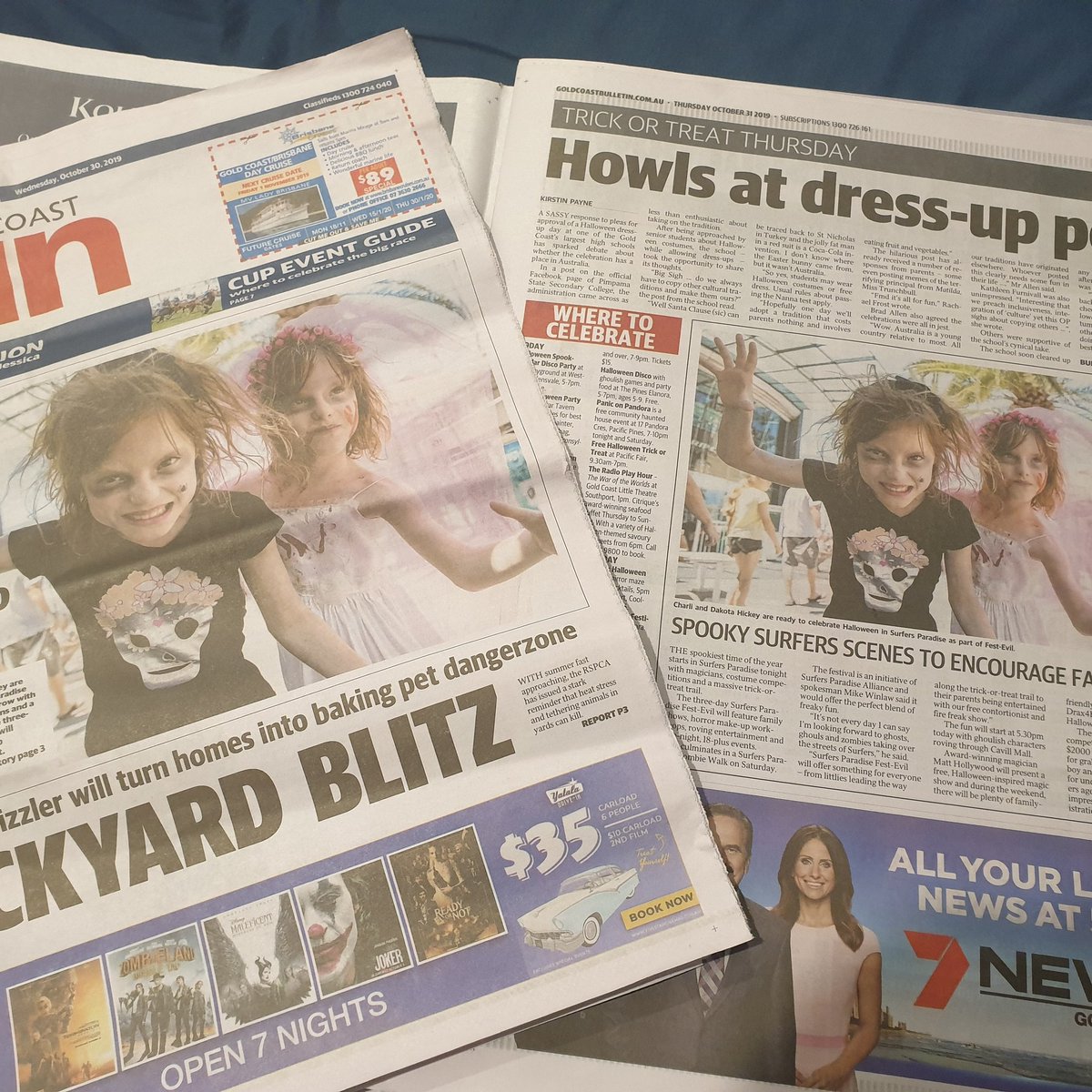 erinrix01's tweet photo. Proud aunty moment!! Front page of one paper and page 3 of the other, not the prettiest they have ever looked but thats the point 😍👻
#joinmyjourney #girlwithgoals #niecelove #halloween #gcbulletin #mygc #twinsies #superstars #lovingthespotlight #love https://t.co/3vBkOW1Tov