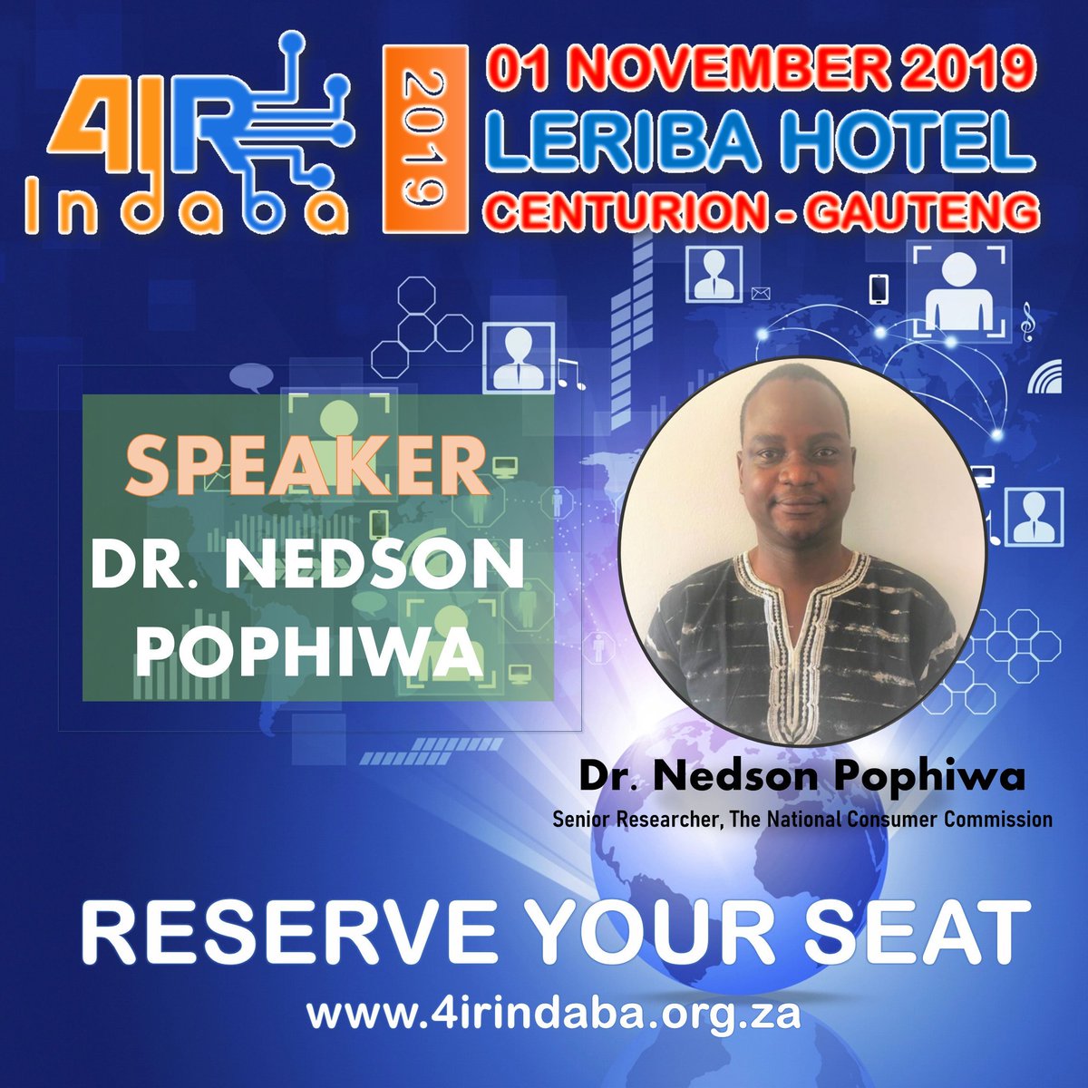 NedsonPophiwa's tweet photo. Preparing to speak later this afternoon on Consumer protection in the 4IR context at the #4IRIndaba2019 https://t.co/QRZRg15sv7