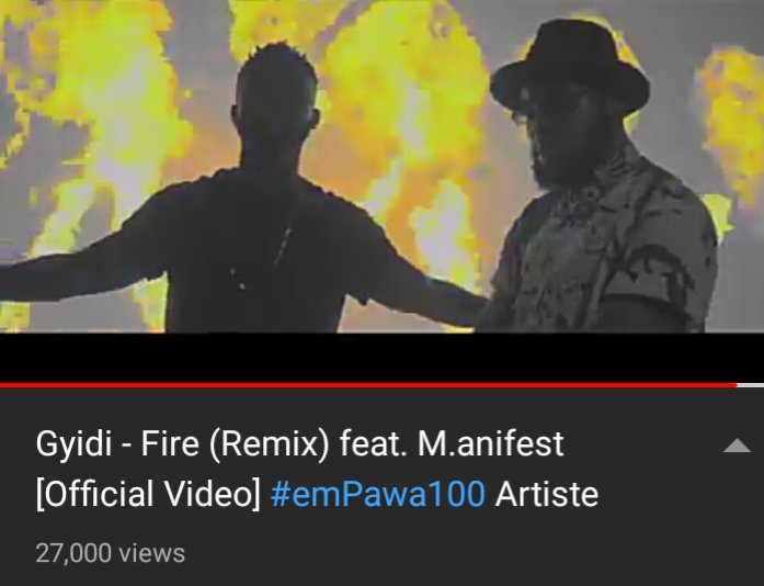 Gyidi_'s tweet photo. 27,000 views it is!! Thanks y'all.. If you haven't seen it yet kindly go check it out now!! #fireremix ft. @manifestive π₯ https://t.co/A6WwRI8rZh